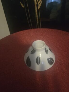 White Ceramic Accent Bowl with Black Leaf Pattern - Home Accents